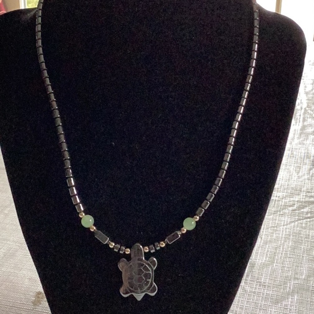 Hematite turtle necklace